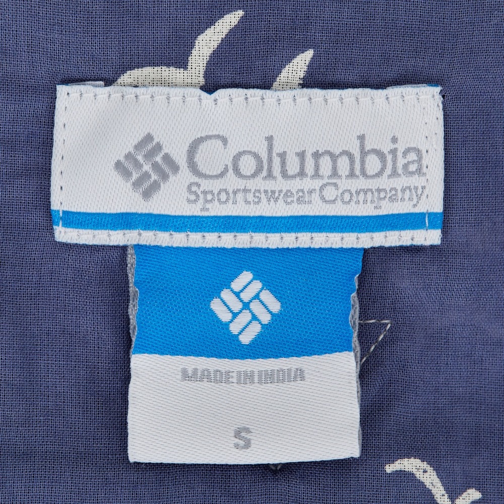 Columbia PFG Shirt Womens Small Blue Bird Print Roll Tab Long Sleeve Cotton - Picture 2 of 15